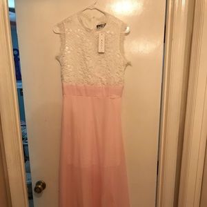 White lace and pink dress